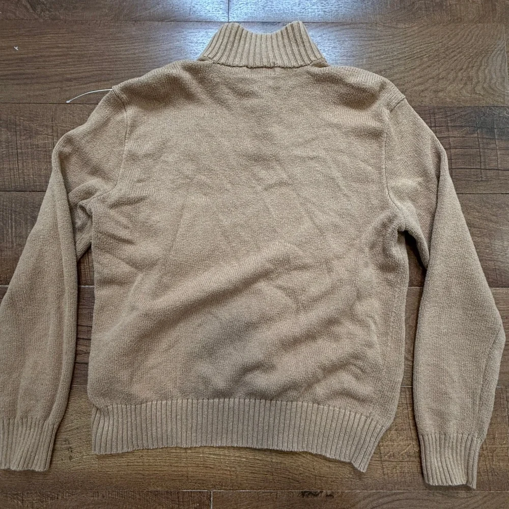 Polo Ralph Lauren Sweater Mens Medium Tan Mock Neck Quarter Button Cotton Knit
